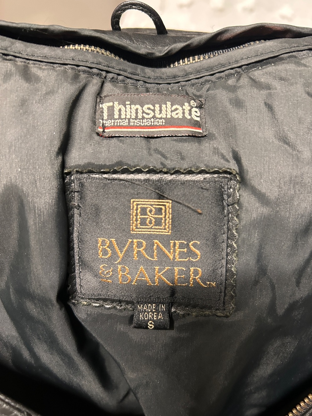 3M Thinsulate Byrnes & Baker Black Jacket Leather-Vintage